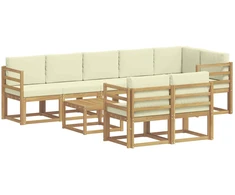 Lauko sofos komplektas 9 pcs Balta ir kreminė Poliesteris