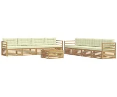 Lauko sofos komplektas 9 pcs Balta ir kreminė Poliesteris