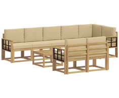 Lauko sofos komplektas 9 pcs Balta ir kreminė Poliesteris