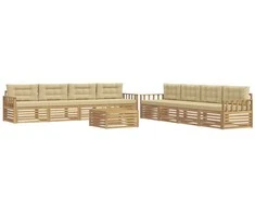 Lauko sofos komplektas 9 pcs Balta ir kreminė Poliesteris