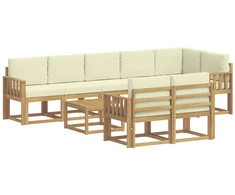 Lauko sofos komplektas 9 pcs Balta ir kreminė Poliesteris
