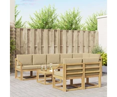 Lauko sofos komplektas 9 pcs Balta ir kreminė Poliesteris
