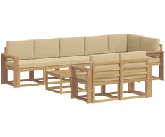 Lauko sofos komplektas 9 pcs Balta ir kreminė Poliesteris