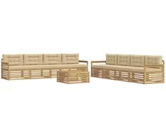 Lauko sofos komplektas 9 pcs Balta ir kreminė Poliesteris