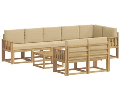 Lauko sofos komplektas 9 pcs Balta ir kreminė Poliesteris