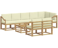 Lauko sofos komplektas 9 pcs Balta ir kreminė Poliesteris