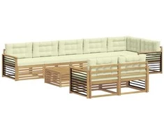 Lauko sofos komplektas 9 pcs Balta ir kreminė Poliesteris