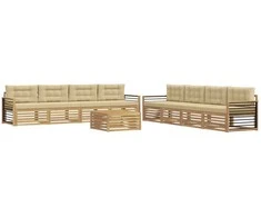 Lauko sofos komplektas 9 pcs Balta ir kreminė Poliesteris