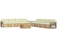 Lauko sofos komplektas 9 pcs Balta ir kreminė Poliesteris