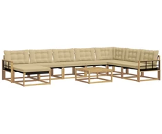 Lauko sofos komplektas 9 pcs Balta ir kreminė