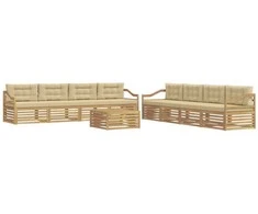 Lauko sofos komplektas 9 pcs Balta ir kreminė Poliesteris