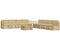 Lauko sofos komplektas 9 pcs Balta ir kreminė Poliesteris