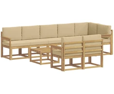 Lauko sofos komplektas 9 pcs Balta ir kreminė Poliesteris