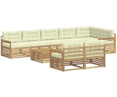 Lauko sofos komplektas 9 pcs Balta ir kreminė Poliesteris