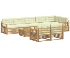 Lauko sofos komplektas 9 pcs Balta ir kreminė Poliesteris