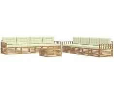 Lauko sofos komplektas 9 pcs Balta ir kreminė Poliesteris