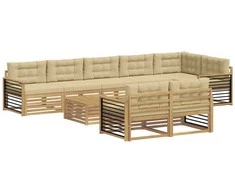 Lauko sofos komplektas 9 pcs Balta ir kreminė Poliesteris