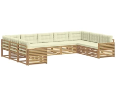 Lauko sofos komplektas 9 pcs Balta ir kreminė