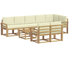 Lauko sofos komplektas 9 pcs Balta ir kreminė Poliesteris