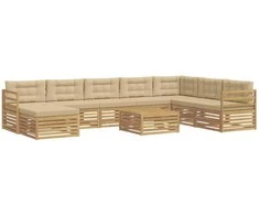 Lauko sofos komplektas 9 pcs Balta ir kreminė Poliesteris