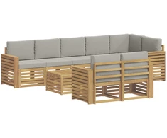 Lauko sofos komplektas 9 pcs Balta ir šviesiai pilka