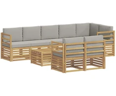 Lauko sofos komplektas 9 pcs Balta ir šviesiai pilka