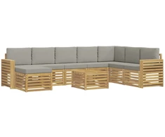Lauko sofos komplektas 9 pcs Balta ir šviesiai pilka