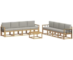 Lauko sofos komplektas 9 pcs Balta ir šviesiai pilka