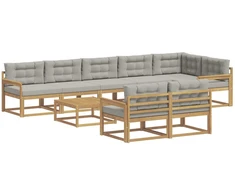 Lauko sofos komplektas 9 pcs Balta ir šviesiai pilka