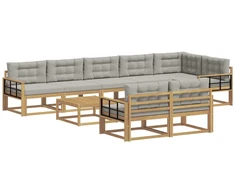 Lauko sofos komplektas 9 pcs Balta ir šviesiai pilka