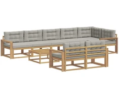 Lauko sofos komplektas 9 pcs Balta ir šviesiai pilka