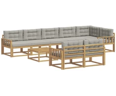 Lauko sofos komplektas 9 pcs Balta ir šviesiai pilka