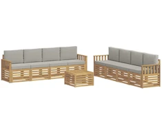 Lauko sofos komplektas 9 pcs Balta ir šviesiai pilka