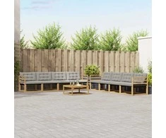 Lauko sofos komplektas 9 pcs Balta ir šviesiai pilka