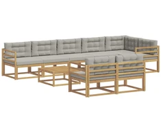 Lauko sofos komplektas 9 pcs Balta ir šviesiai pilka