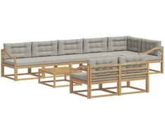 Lauko sofos komplektas 9 pcs Balta ir šviesiai pilka