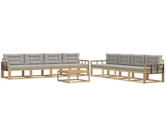 Lauko sofos komplektas 9 pcs Balta ir šviesiai pilka