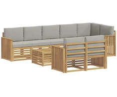 Lauko sofos komplektas 9 pcs Balta ir šviesiai pilka