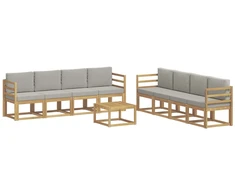 Lauko sofos komplektas 9 pcs Balta ir šviesiai pilka