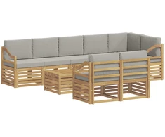 Lauko sofos komplektas 9 pcs Balta ir šviesiai pilka