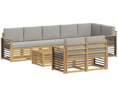 Lauko sofos komplektas 9 pcs Balta ir šviesiai pilka