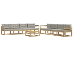 Lauko sofos komplektas 9 pcs Balta ir šviesiai pilka