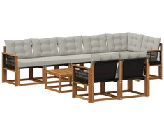 Lauko sofos komplektas 9 pcs Natūrali ir šviesiai pilka