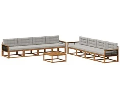 Lauko sofos komplektas 9 pcs Natūrali ir Šviesiai pilka