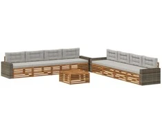 Lauko sofos komplektas 9 pcs Natūrali ir šviesiai pilka