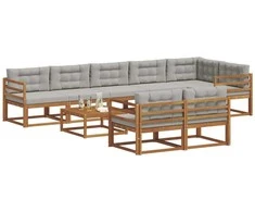 Lauko sofos komplektas 9 pcs Natūrali ir šviesiai pilka
