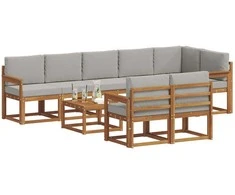 Lauko baldų komplektas Lauko sofos komplektas 9 pcs Natūrali ir šviesiai pilka