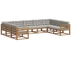 Lauko sofos komplektas 9 pcs Natūrali ir šviesiai pilka