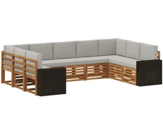 Lauko sofos komplektas 9 pcs Natūrali ir šviesiai pilka