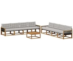Lauko sofos komplektas 9 pcs Natūrali ir šviesiai pilka